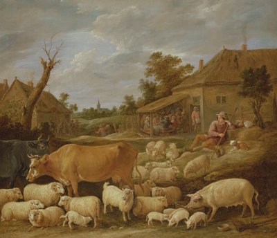 A Shepherd and his Flock by a Tavern by David Teniers the Younger